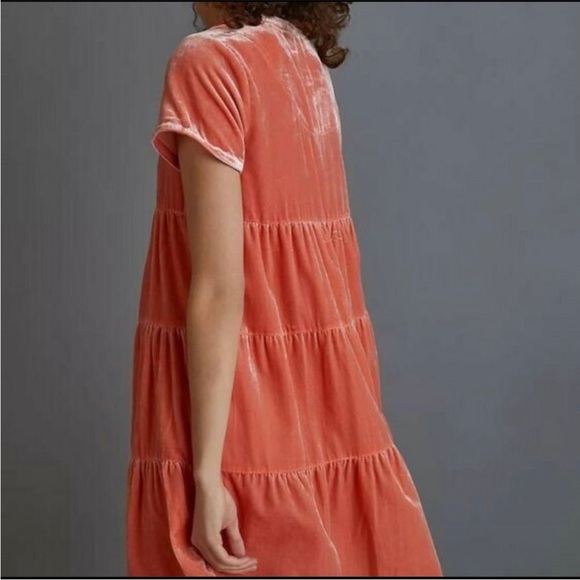 Anthropologie Maeve Creamsicle Velvet Babydoll Dress - Picture 9 of 10